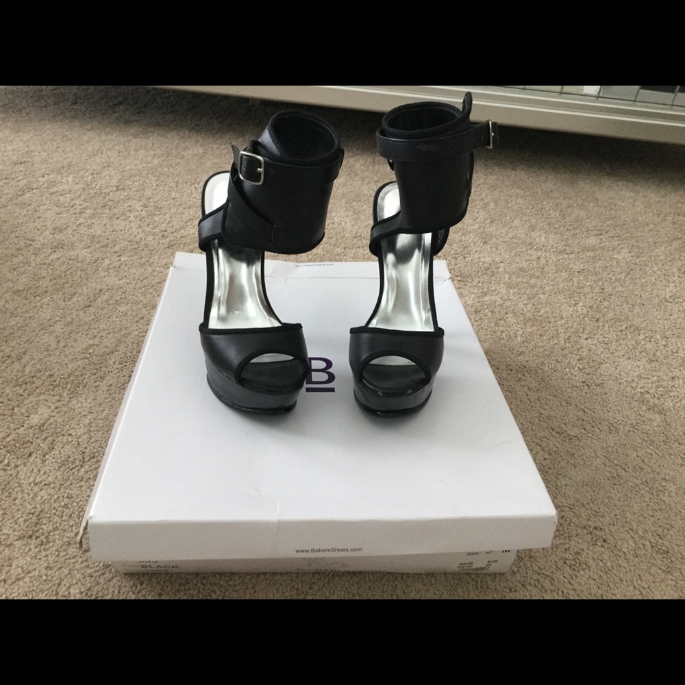 BAKERS Black Darline High Heel Ankle Wrap Sandals